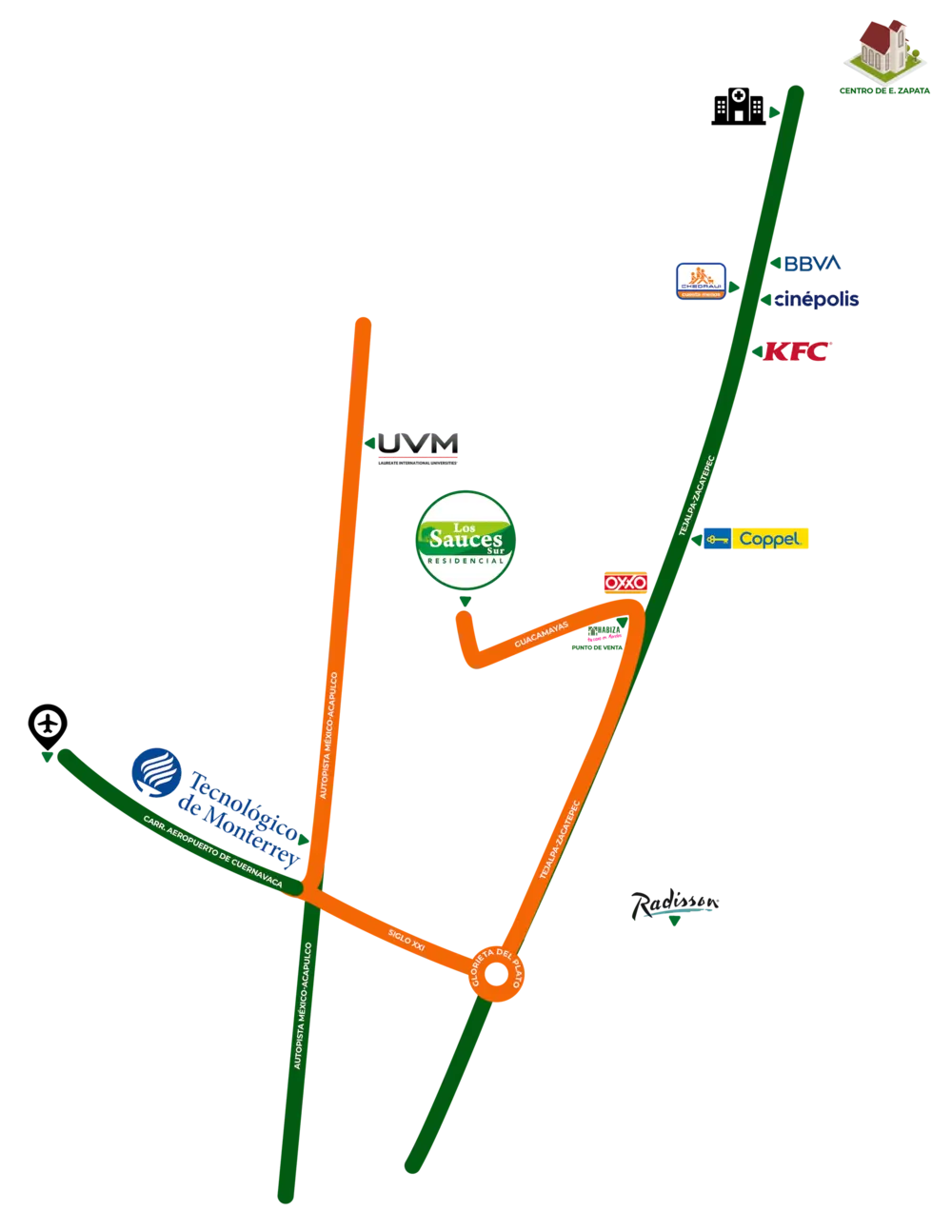 Croquis de la Ubicación de Residencial Los Sauces en Emiliano Zapata, Morelos