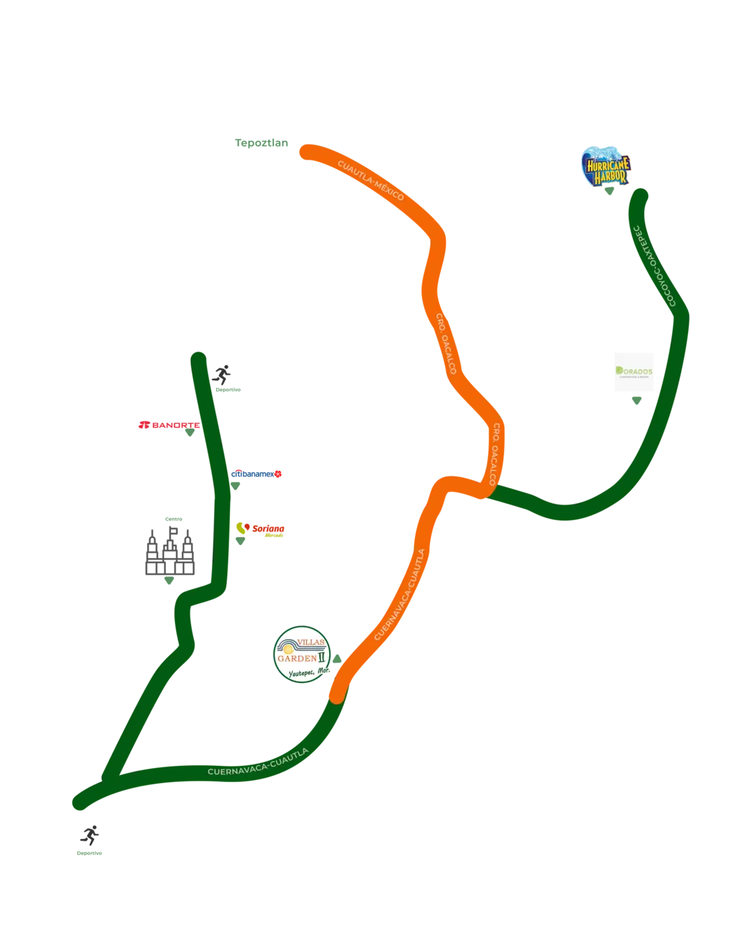 Croquis de la Ubicación de Villas Oacalco en Yautepec, Morelos